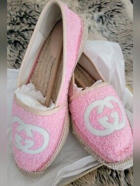 AUTHENTIC GUCCI,INTERLOCKING GG LOGO TERRY CLOTH ESPADRILLES WOMAN SIZE 7.